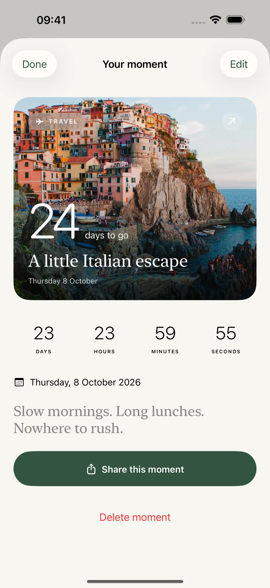 Count event detail with a photo and countdown.